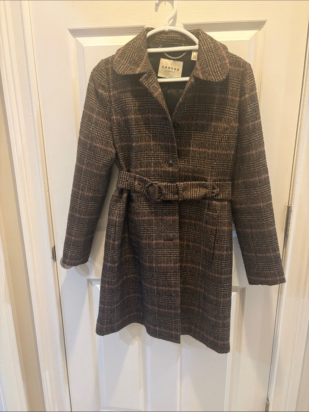 Lands' End Brown Plaid Belted Trench Coat